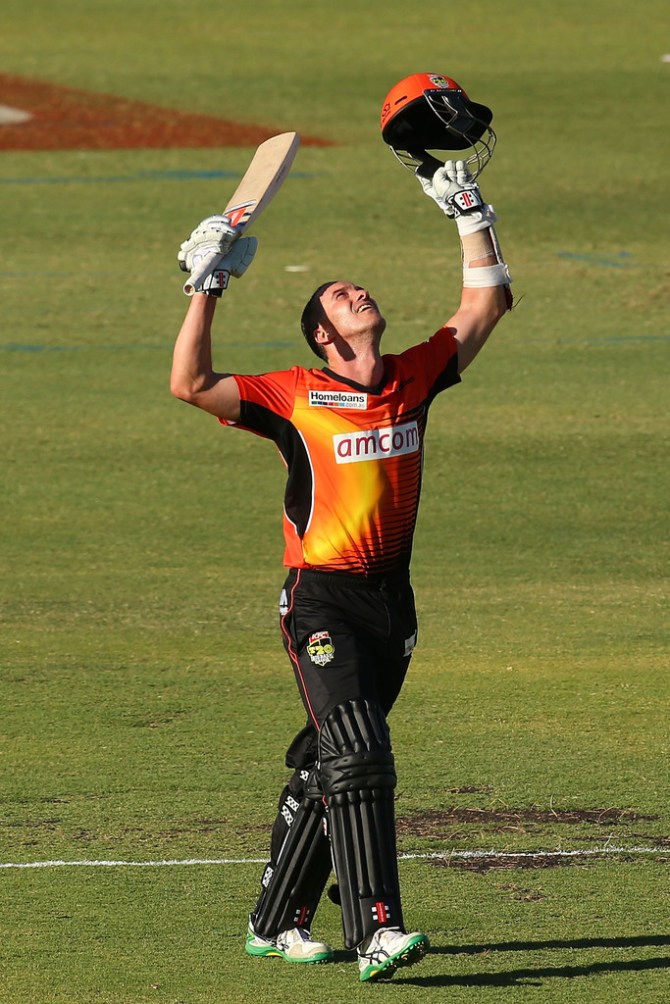 Klinger celebrates after scoring his century