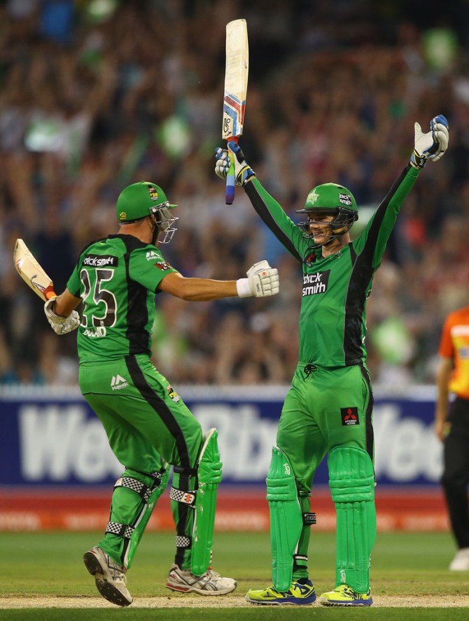 Handscomb celebrates after scoring his maiden Twenty20 century